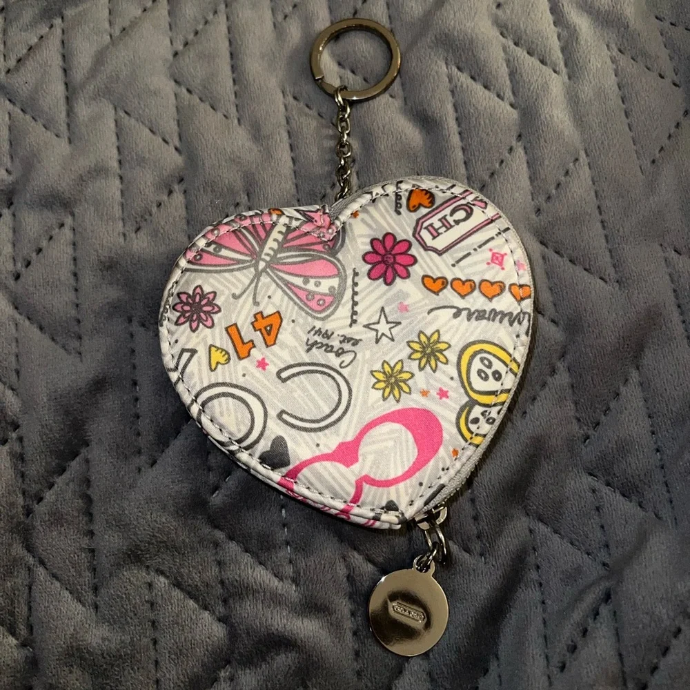 🌸 Coach Poppy Daisy Heart Keychain Butterfly Bandana Motif Coin Purse Charm 🦋